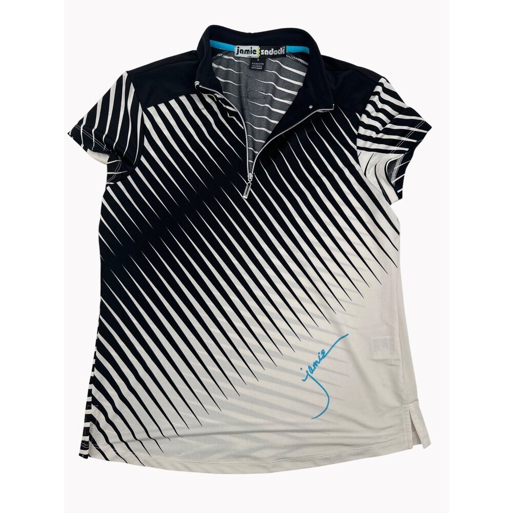 Jamie Sadock Size S Women’s Golf Shirt Half-Zip Black White Stripe Stretch Polo